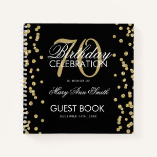 Carnet Gold 70th Birthday Guestbook Confetti Black