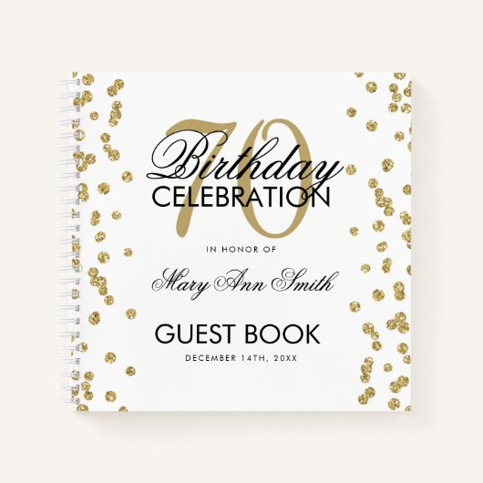 Carnet Gold 70th Birthday Guestbook Confetti Blanc (Devant)
