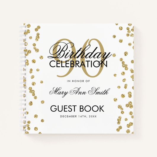 Carnet Gold 90th Birthday Guestbook Confetti (Devant)