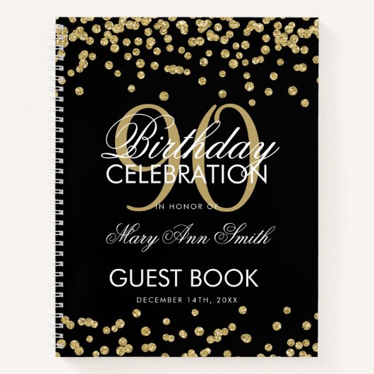 Carnet Gold 90th Birthday Guestbook Confetti Black (Devant)