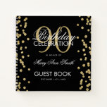 Carnet Gold 90th Birthday Guestbook Confetti Black<br><div class="desc">Un élégant 90e anniversaire modèle de livres d'hôtes avec Gold Parties scintillant Confetti sur le design noir et facile à customiser texte.</div>