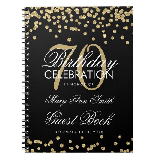 Carnet Gold Black 70th Birthday Guest Book Confetti (Devant)