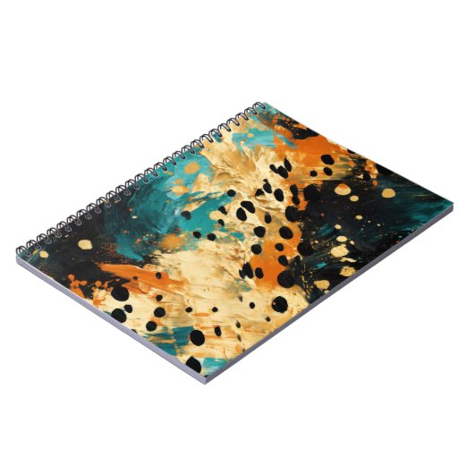 Carnet Gold Black Aqua Orange Leopard Abstrait (Côté gauche)
