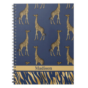 Carnet Gold Blue Nom Giraffe Tiger Élégant Chic élégant