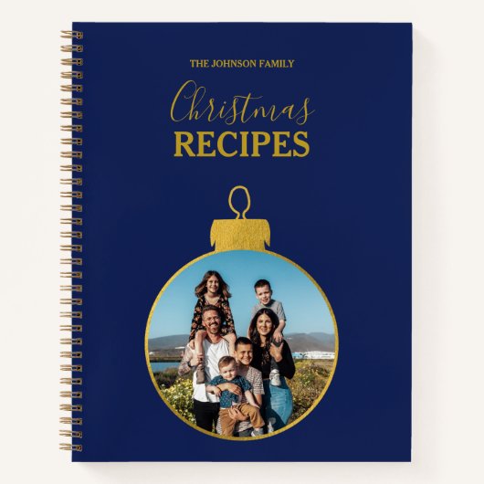 Carnet Gold Blue Photo Ornaments Christmas Recette (Devant)