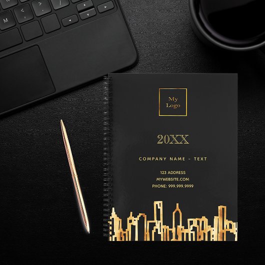 Carnet Gold city skyline logo professionnel noir affaires