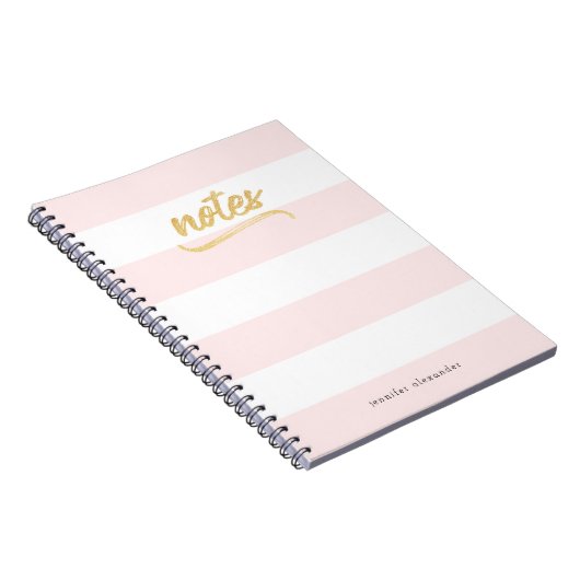 Carnet Gold Faux Foil Blush Pink Stripes Nom du Motif (Côté Droit)