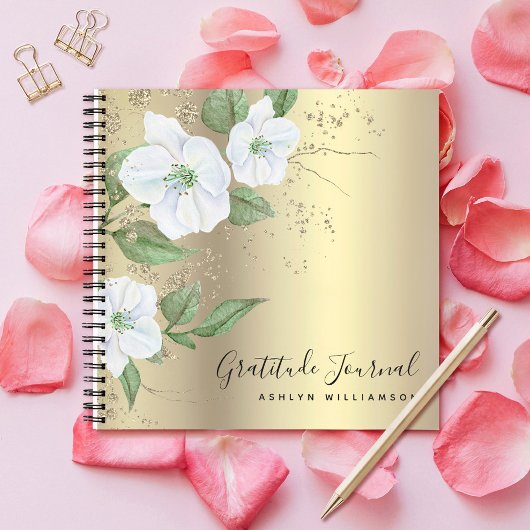 Carnet Gold Foil Floral Aquarelle Nom du script Gratitude