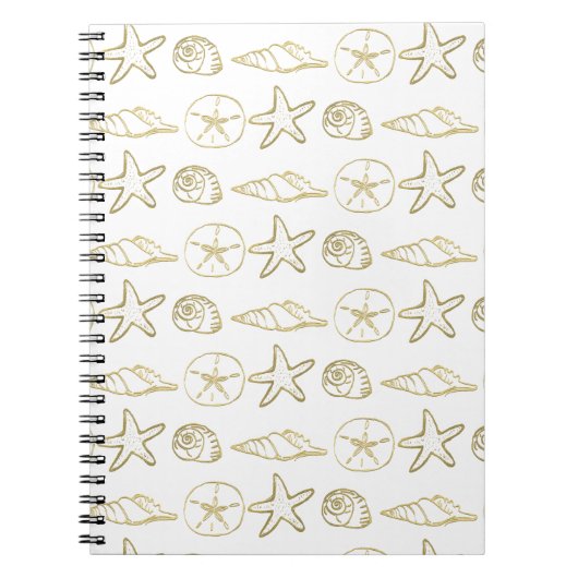 Carnet Gold Foil Look Sea Shells Chic Beach Elegant Blanc (Devant)