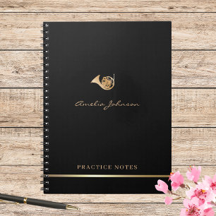 Carnet Gold French Horn Élégant script Stylish Musician
