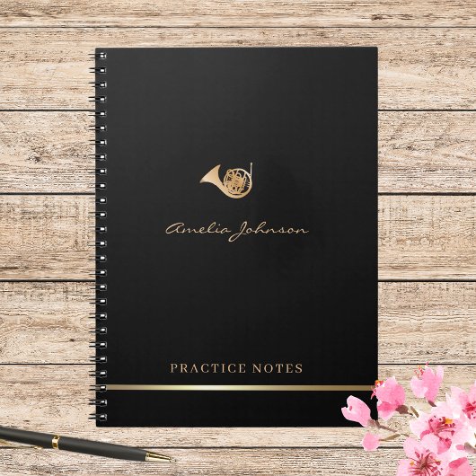 Carnet Gold French Horn Élégant script Stylish Musician