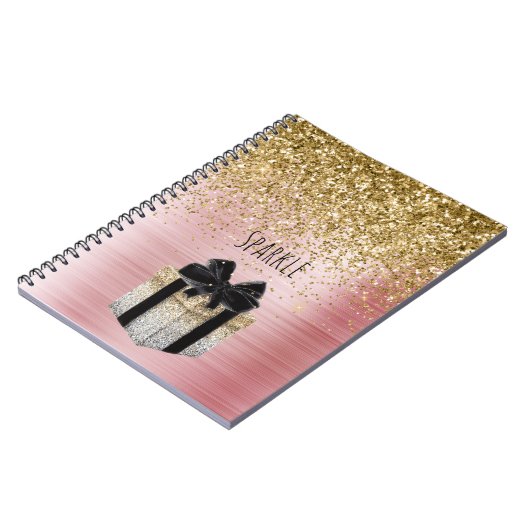 Carnet Gold Glitter Gold Gift Black Bow (Côté gauche)