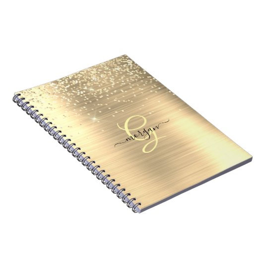Carnet Gold Glitter & Monogram, Black Script Name (Côté Droit)