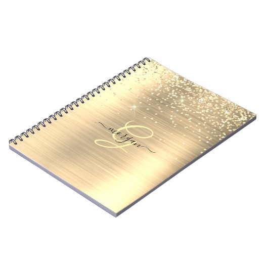 Carnet Gold Glitter & Monogram, Black Script Name (Côté gauche)