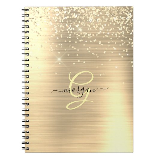 Carnet Gold Glitter & Monogram, Black Script Name (Devant)