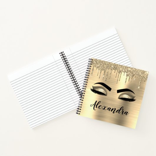 Carnet Gold Glitter Sparkle Eyelashes Monogram (Intérieur)