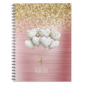 Carnet Gold Glitter White Hearts Balloons (Devant)