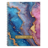 Carnet Gold Name Abstrait bleu violet rose chic (Devant)