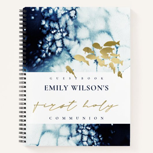 CARNET GOLD NAVY SEA FISHFIRST SAINT COMMUNION GUESTBOOK (Devant)