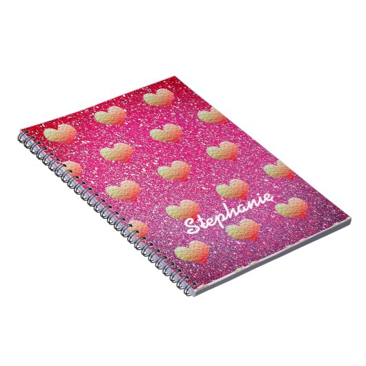 Carnet Gold Pink Hearts Motifs Parties scintillant Monogr (Côté Droit)