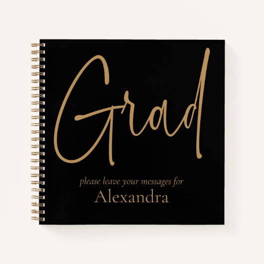 Carnet Gold Text Grad Name Graduation Black Guest Book (Devant)