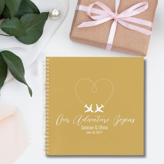 Carnet Gold & White Mariage, deux avions forment un coeur