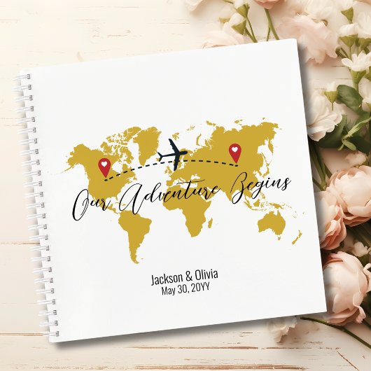 Carnet Gold World Map & Avion, Voyage Mariage Personnalis