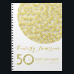 Carnet Golden Circle 50th Birthday Party GuestBook<br><div class="desc">Personnalisable Moderne 50e Anniversaire du livre d'hôtes avec un cercle doré texturé semi-transparent sur le lettrage arrière - plan blanc et jaune (près de l'or). Double écriture pour l'âge pour créer un effet d'ombre portée. Disponible également en couverture rigide. Anniversaire correspondant enregistrer la date (carte postale) et l'invitation.</div>