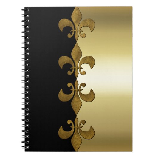 Carnet Golden Fleur-de-lis noir doré monogramme (Devant)