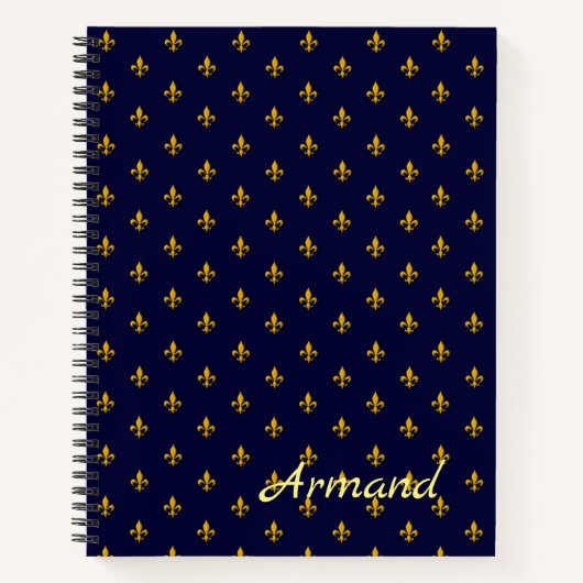 Carnet Golden Fleur de Lis sur Navy Blue (Devant)