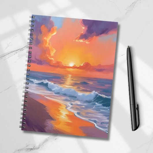 Carnet Golden Hour Orange Sunset Beach Ocean Painting