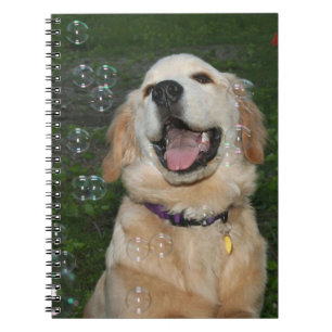 Carnet Golden retriever attrapant des bulles