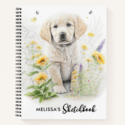 Carnet Golden Retriever Chien mignonne Fleurs de chiot Aq (Devant)