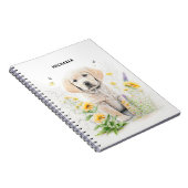 Carnet Golden Retriever Puppy et Floral Nom du monogramme (Côté Droit)