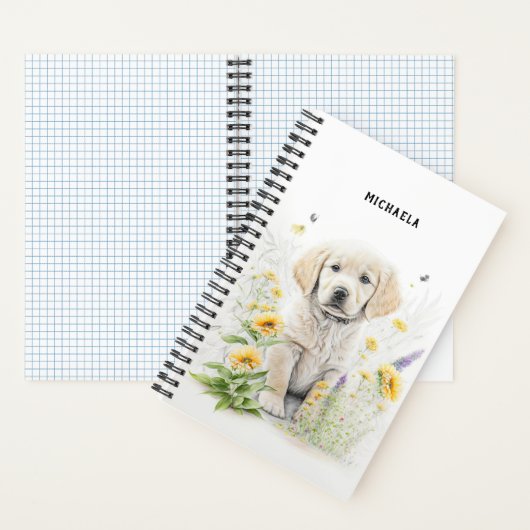 Carnet Golden Retriever Puppy Flores Monogramme Nom (À l'intérieur)