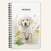 Carnet Golden Retriever Puppy Flores Monogramme Nom (Recto)
