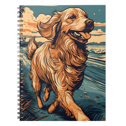 Carnet Golden Retriever sur une plage tropicale au couche (Devant)