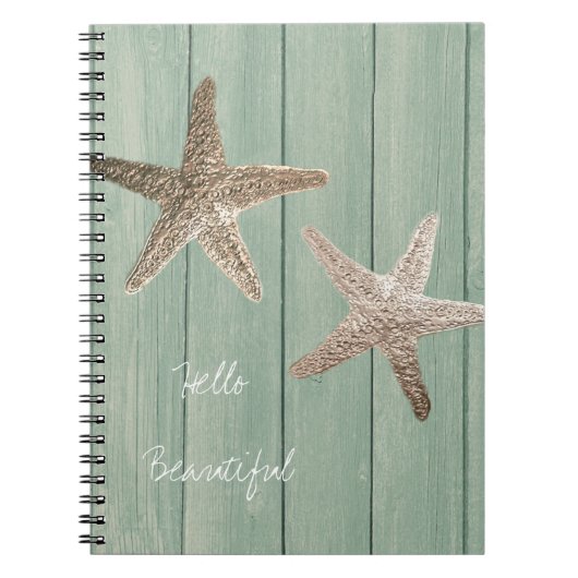 Carnet Golden Starfish & Wood Elegant Beach Custom Chic (Devant)