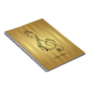 Carnet Golden Stripes Black Treble Clef Music Notes