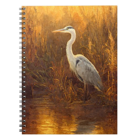 Carnet Golden Sunset Heron Marsh Reflection Art (Devant)