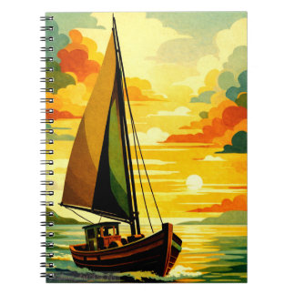 Carnet Golden Sunset Sailboat Vintage Art
