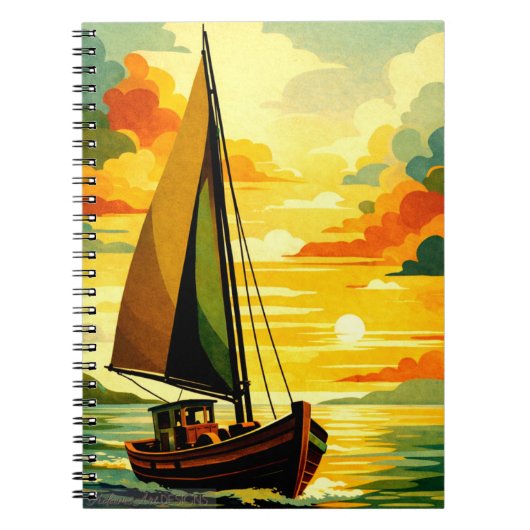 Carnet Golden Sunset Sailboat Vintage Art (Devant)