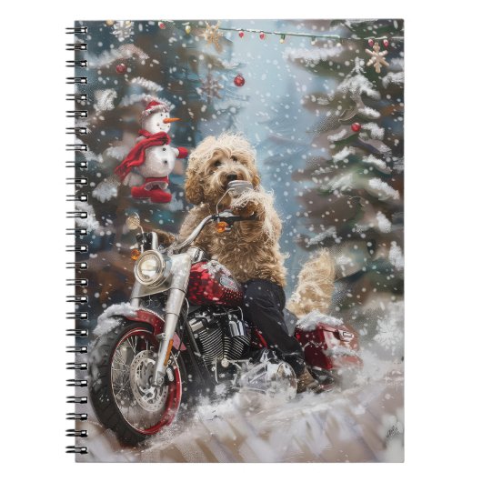 Carnet Goldendoodle Chien équitation Moto Noël (Devant)