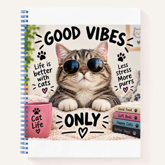 Carnet Good Vibes Only Cute Cat Notebook (Devant)