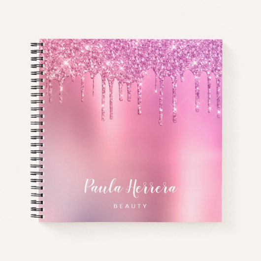 Carnet Gorgeous pink rose gold & purple glitter drips (Devant)