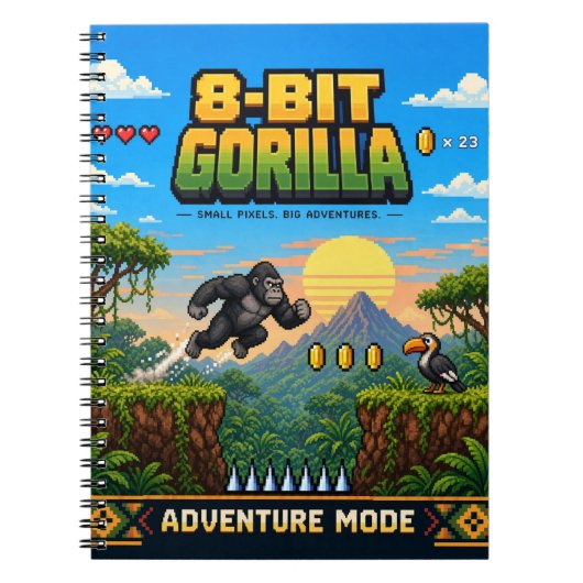 Carnet Gorille, Rétro Pixel Art 8-Bit (Devant)