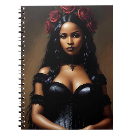 Carnet Goth Black Girl Red Roses Peinture (Devant)