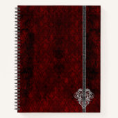 Carnet Goth Red Silver Heart Damask (Devant)