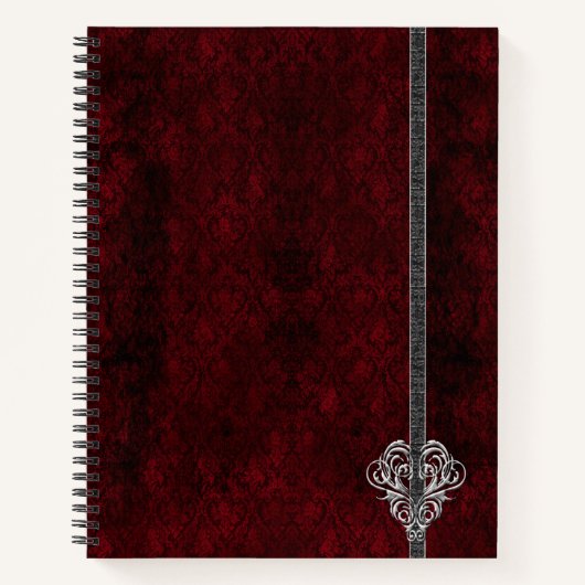 Carnet Goth Red Silver Heart Damask (Devant)