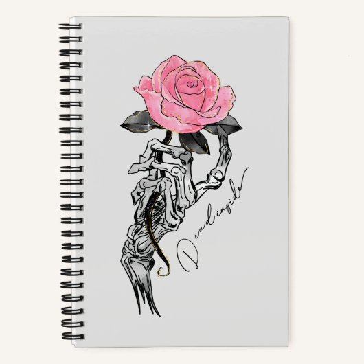 Carnet Goth Squelette Main Avec Rose Rose Rose | Décès à (Recto)